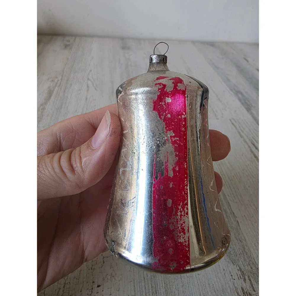 Vintage West Germany Glass Bell Mercury striped ornament Xmas tree